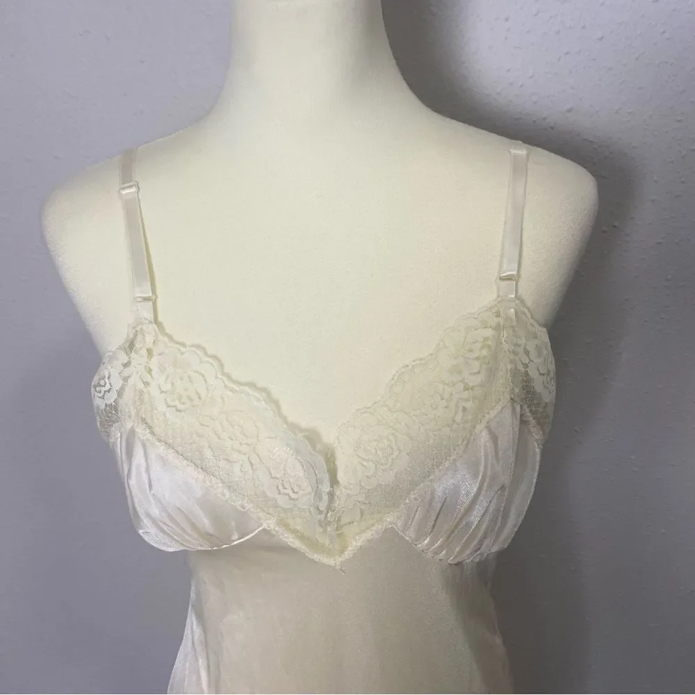 Vintage 80's Union Made Off White Lace Slip Dress Women's Size 38